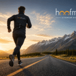 Athlete running on a road during sunrise Long-distance runner wearing lightweight sportswear Benefits of jogging infographic Runner training outdoors in performance apparel Endurance athlete on a scenic running route